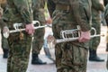 Army parade Ã¢â¬â military band standing in camouflage military uniform Royalty Free Stock Photo